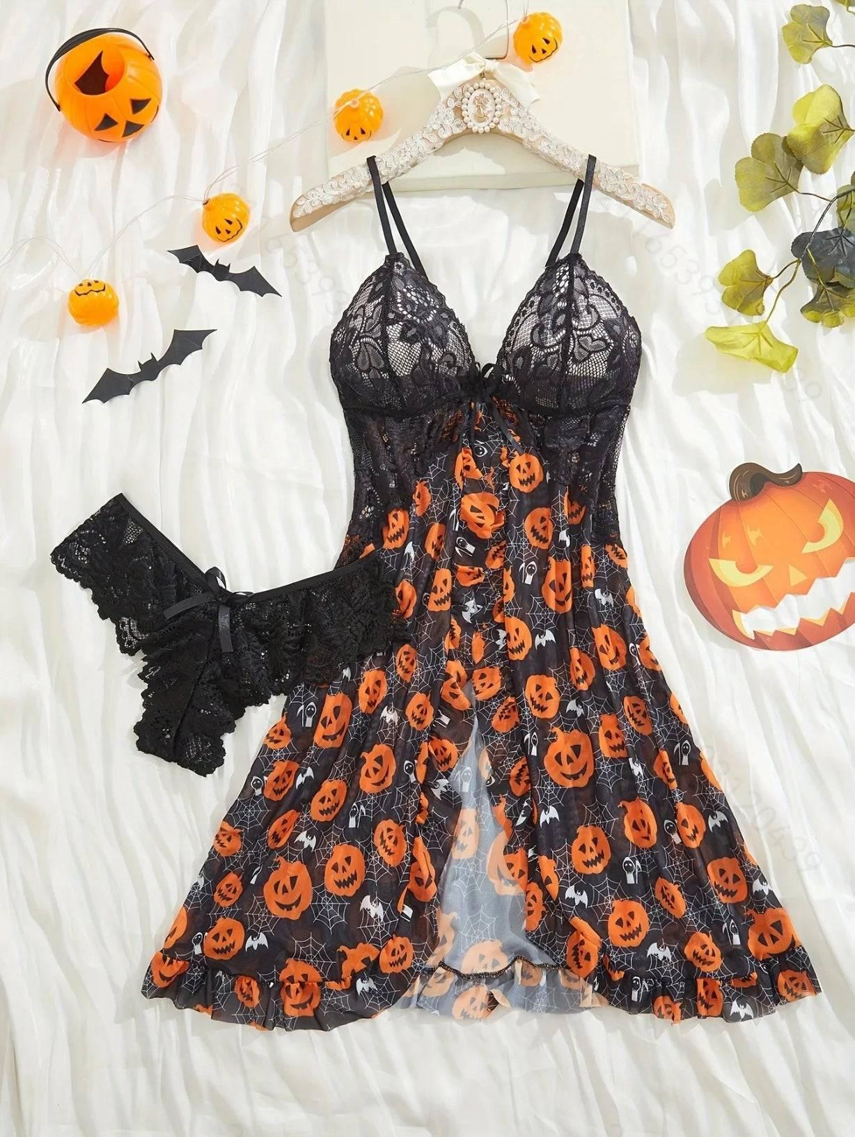 Romantic Lace Ruffle Lingerie Set - Deep V Slip Dress with Matching Thong - Passion Pulse Adult