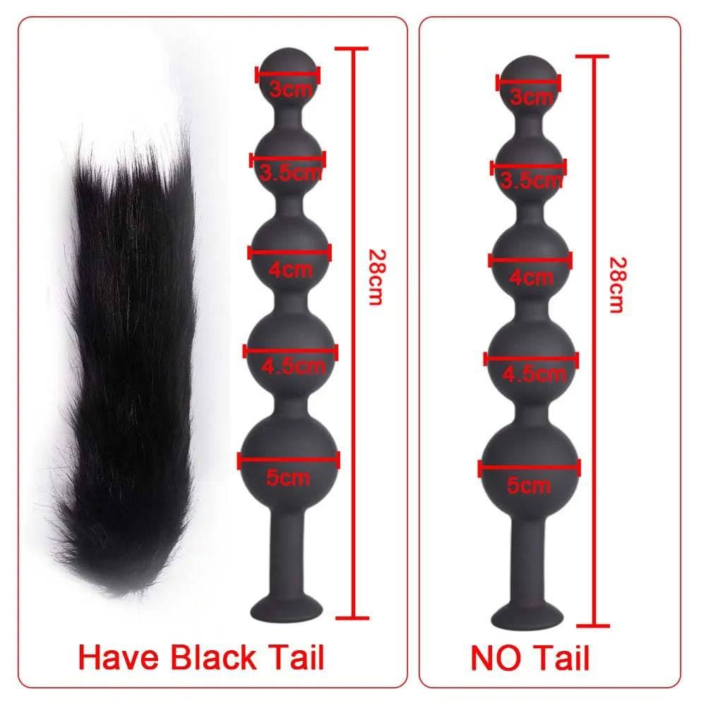 Butt Plug with Tail BDSM Adult Sex Wild Tail Teaser - 9-Ball Silicone Pleasure Toy - Passion Pulse Adult