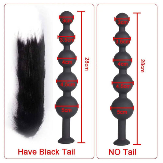 Butt Plug with Tail BDSM Adult Sex Wild Tail Teaser - 9-Ball Silicone Pleasure Toy - Passion Pulse Adult