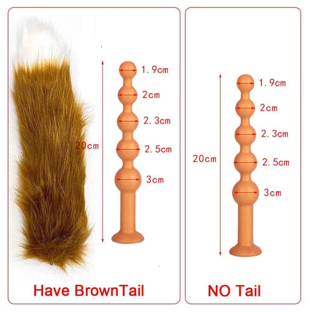 Butt Plug with Tail BDSM Adult Sex Wild Tail Teaser - 9-Ball Silicone Pleasure Toy - Passion Pulse Adult