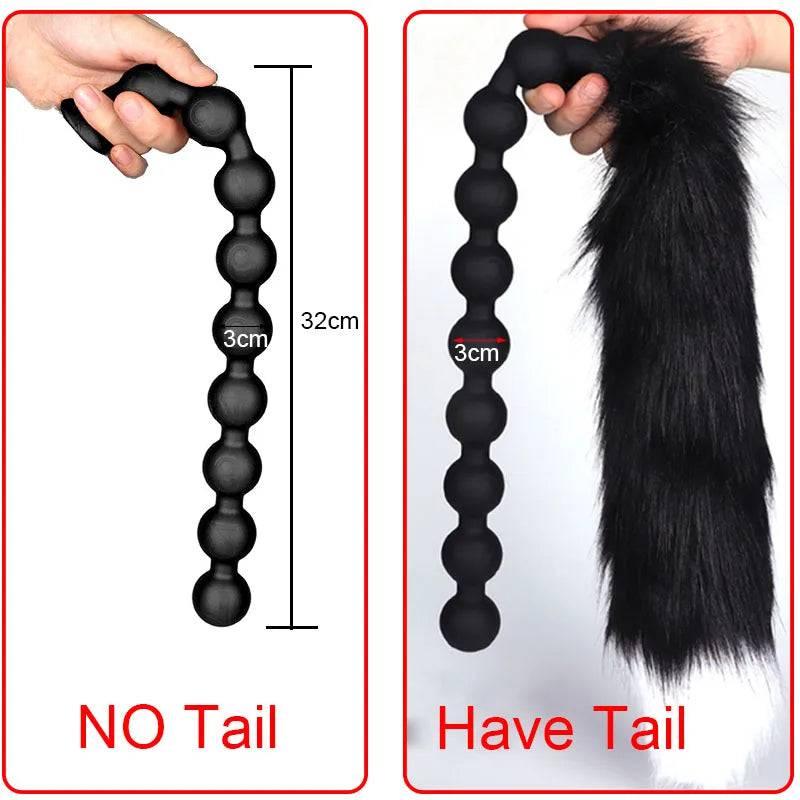Butt Plug with Tail BDSM Adult Sex Wild Tail Teaser - 9-Ball Silicone Pleasure Toy - Passion Pulse Adult