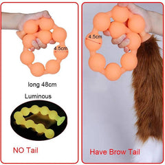 Butt Plug with Tail BDSM Adult Sex Wild Tail Teaser - 9-Ball Silicone Pleasure Toy - Passion Pulse Adult