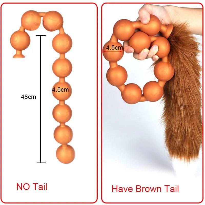 Butt Plug with Tail BDSM Adult Sex Wild Tail Teaser - 9-Ball Silicone Pleasure Toy - Passion Pulse Adult