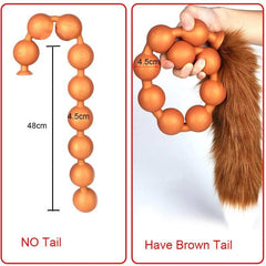 Butt Plug with Tail BDSM Adult Sex Wild Tail Teaser - 9-Ball Silicone Pleasure Toy - Passion Pulse Adult