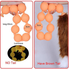 Butt Plug with Tail BDSM Adult Sex Wild Tail Teaser - 9-Ball Silicone Pleasure Toy - Passion Pulse Adult