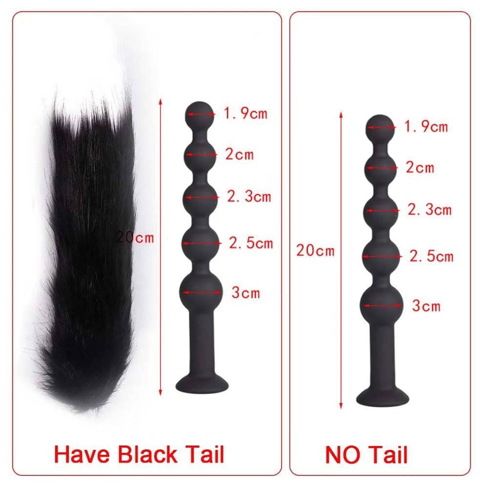 Butt Plug with Tail BDSM Adult Sex Wild Tail Teaser - 9-Ball Silicone Pleasure Toy - Passion Pulse Adult
