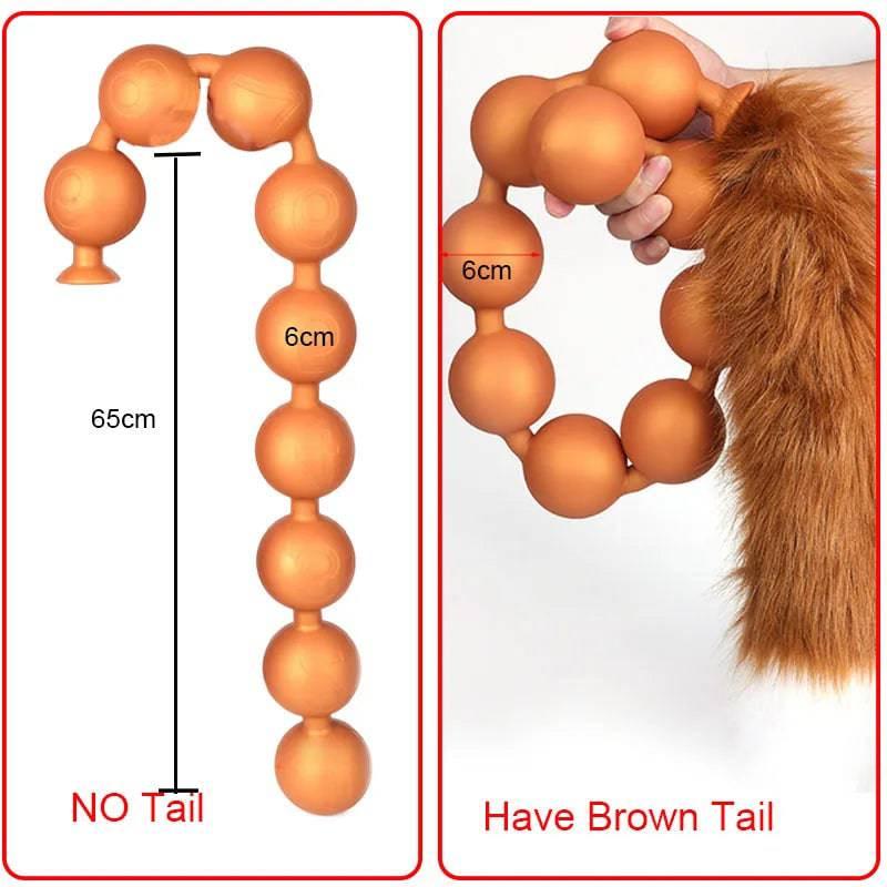 Butt Plug with Tail BDSM Adult Sex Wild Tail Teaser - 9-Ball Silicone Pleasure Toy - Passion Pulse Adult