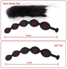 Butt Plug with Tail BDSM Adult Sex Wild Tail Teaser - 9-Ball Silicone Pleasure Toy - Passion Pulse Adult