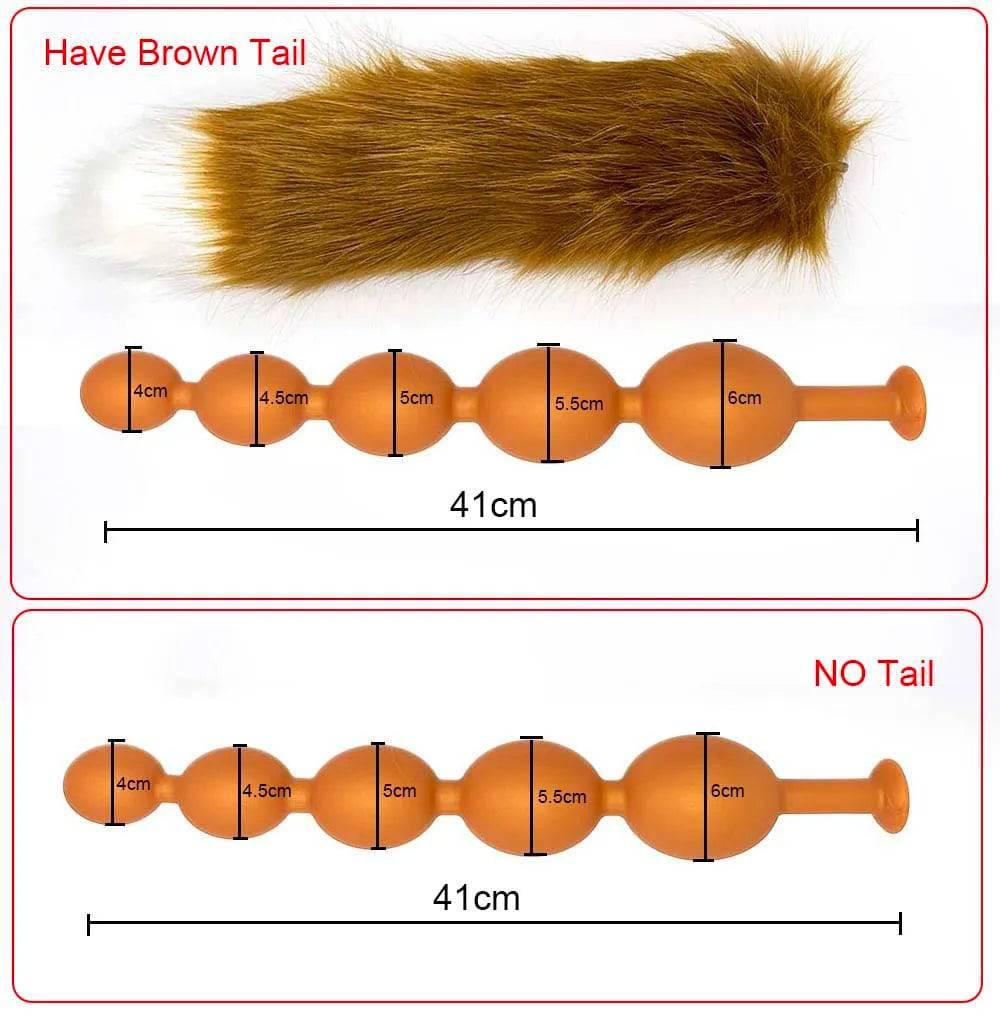 Butt Plug with Tail BDSM Adult Sex Wild Tail Teaser - 9-Ball Silicone Pleasure Toy - Passion Pulse Adult