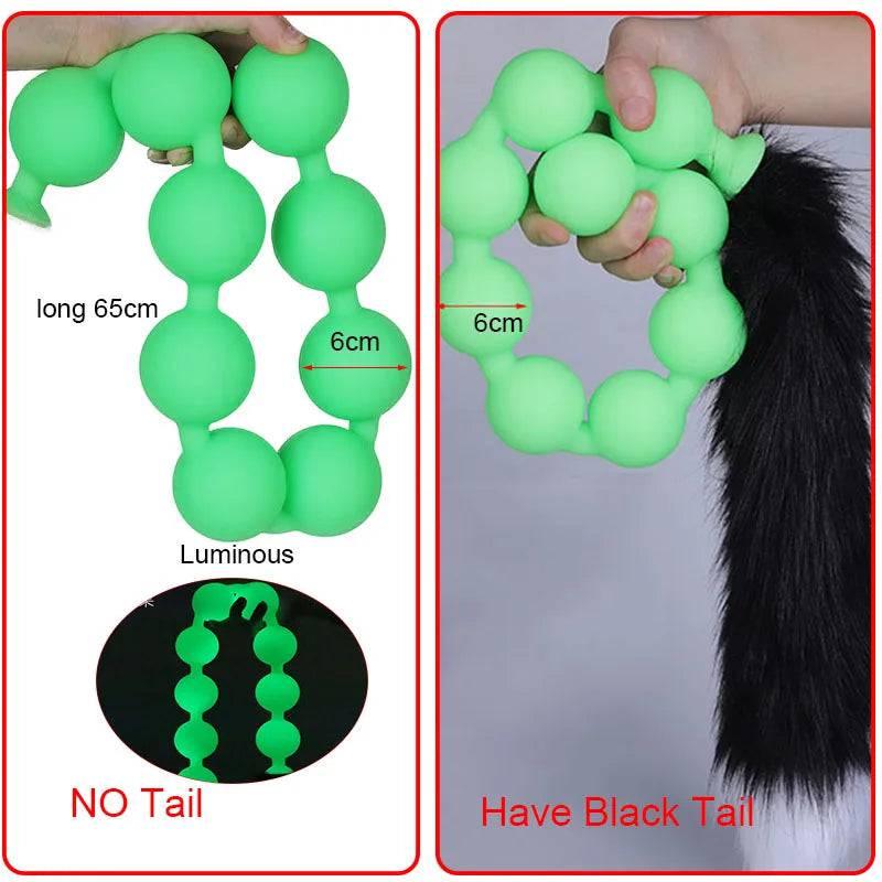 Butt Plug with Tail BDSM Adult Sex Wild Tail Teaser - 9-Ball Silicone Pleasure Toy - Passion Pulse Adult