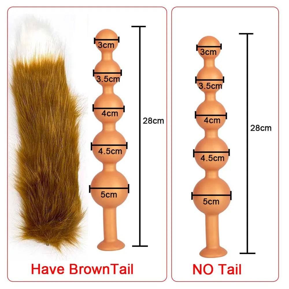 Butt Plug with Tail BDSM Adult Sex Wild Tail Teaser - 9-Ball Silicone Pleasure Toy - Passion Pulse Adult