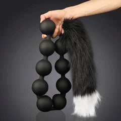 Butt Plug with Tail BDSM Adult Sex Wild Tail Teaser - 9-Ball Silicone Pleasure Toy - Passion Pulse Adult