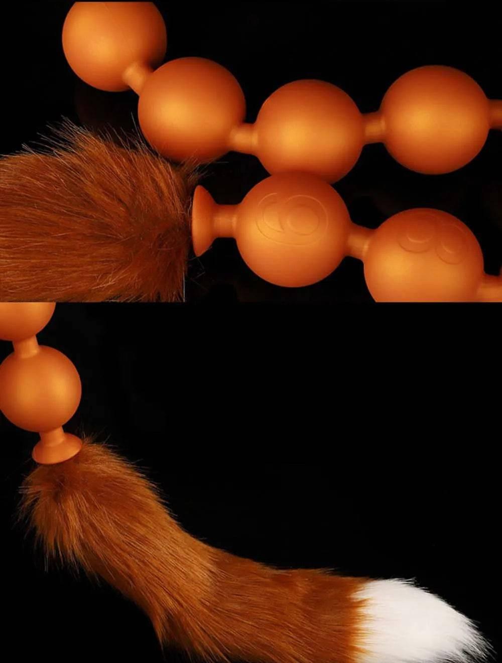 Butt Plug with Tail BDSM Adult Sex Wild Tail Teaser - 9-Ball Silicone Pleasure Toy - Passion Pulse Adult