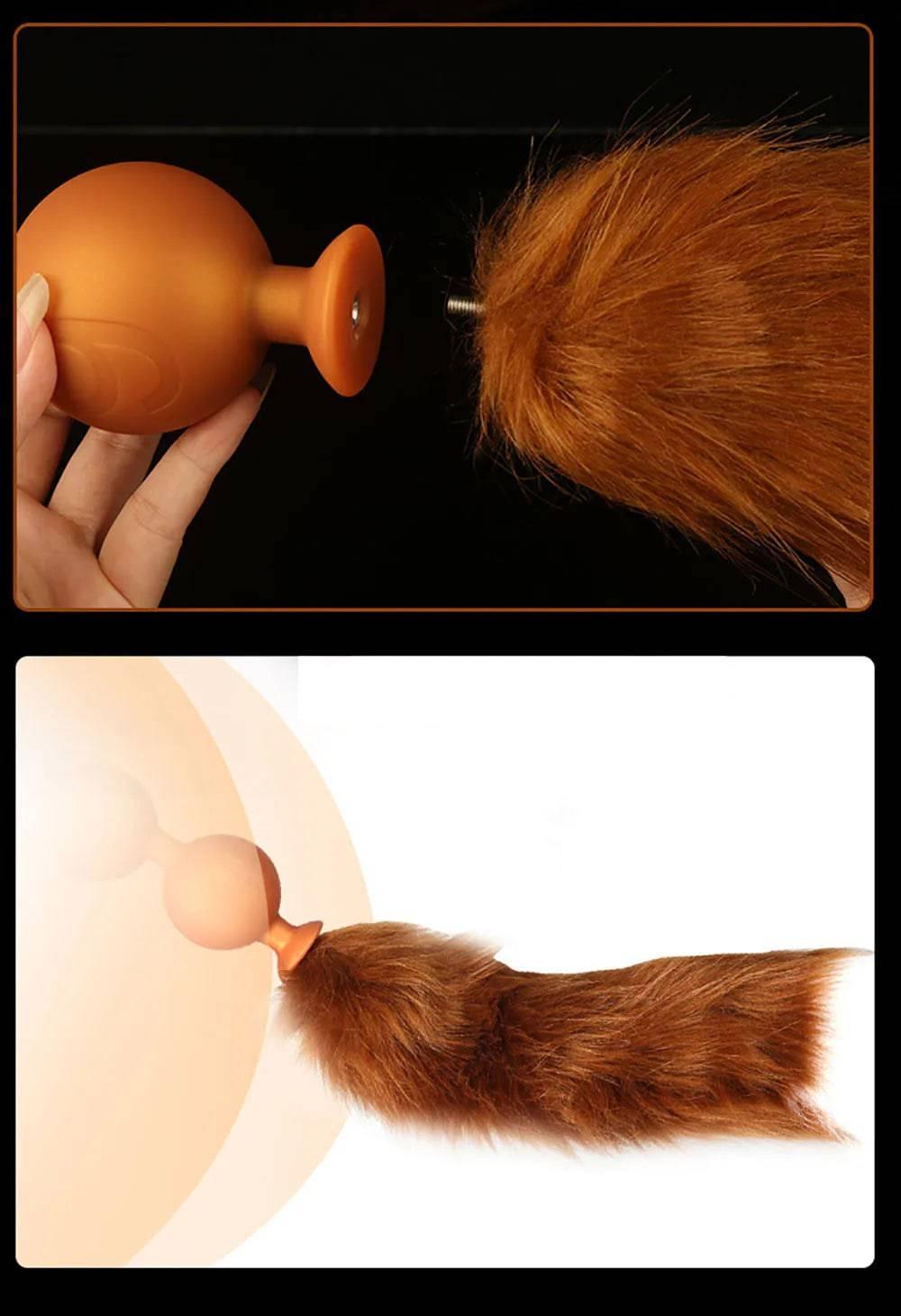 Butt Plug with Tail BDSM Adult Sex Wild Tail Teaser - 9-Ball Silicone Pleasure Toy - Passion Pulse Adult