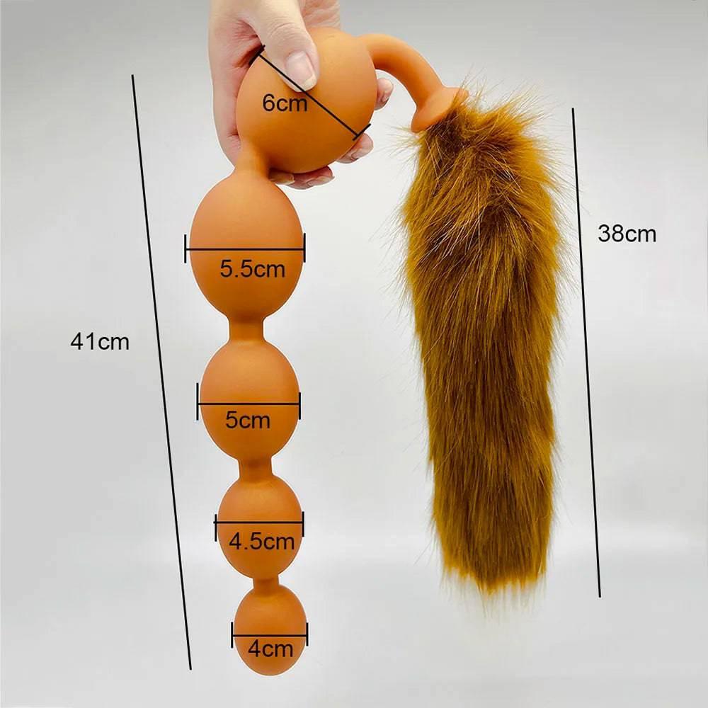 Butt Plug with Tail BDSM Adult Sex Wild Tail Teaser - 9-Ball Silicone Pleasure Toy - Passion Pulse Adult