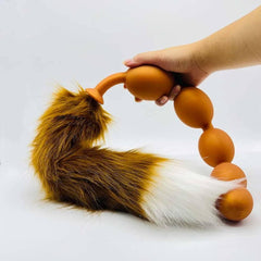 Butt Plug with Tail BDSM Adult Sex Wild Tail Teaser - 9-Ball Silicone Pleasure Toy - Passion Pulse Adult