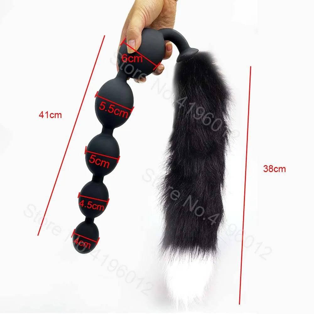 Butt Plug with Tail BDSM Adult Sex Wild Tail Teaser - 9-Ball Silicone Pleasure Toy - Passion Pulse Adult