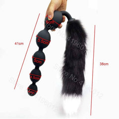 Butt Plug with Tail BDSM Adult Sex Wild Tail Teaser - 9-Ball Silicone Pleasure Toy - Passion Pulse Adult