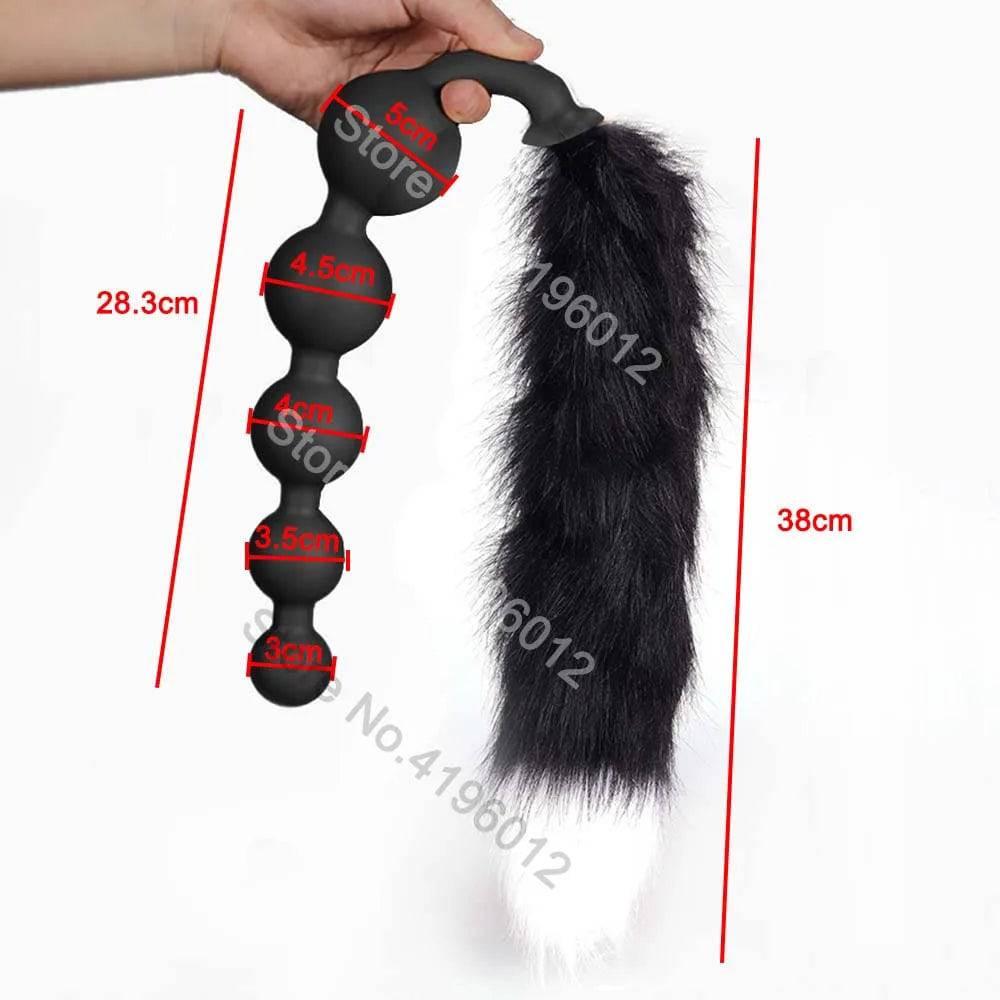 Butt Plug with Tail BDSM Adult Sex Wild Tail Teaser - 9-Ball Silicone Pleasure Toy - Passion Pulse Adult