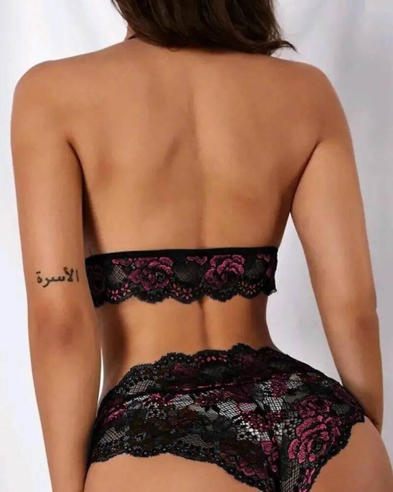 Women's sexy lingerie two-color lace three-point big breast bra two-piece set - Passion Pulse Adult