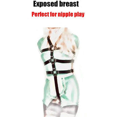 Adjustable Leather Bondage Restraint Harness with Handcuffs and Neck Collar - BDSM Back Restraint Chastity Harness for Couples Roleplay and Fetish Play - Passion Pulse Adult