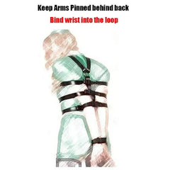 Adjustable Leather Bondage Restraint Harness with Handcuffs and Neck Collar - BDSM Back Restraint Chastity Harness for Couples Roleplay and Fetish Play - Passion Pulse Adult