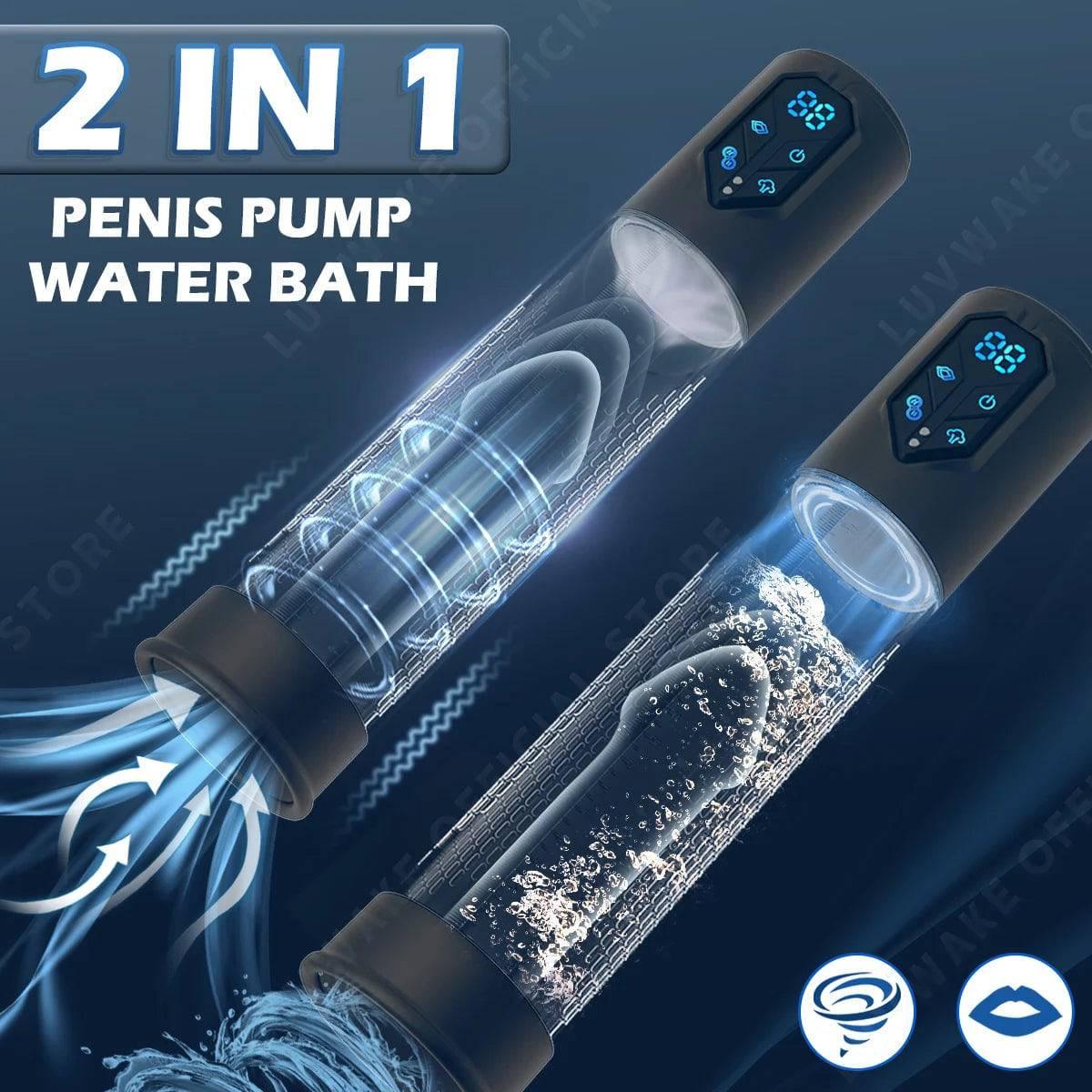 IPX7 Waterproof Electric Penis Pump for Enlargement: Man Vacuum Pump with 4 Suction Levels, 2 Silicone Sleeves - Passion Pulse Adult