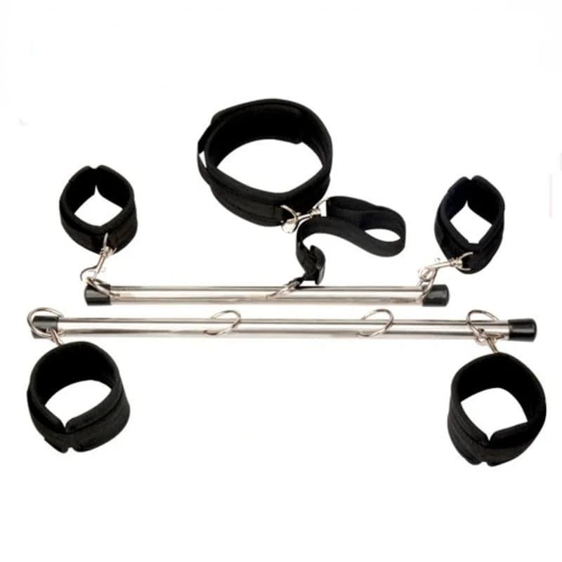 Adjustable Steel Leg Spreader Bar with Ankle and Wrist Cuffs | Neck Collar Bondage Restraint Set for SM Roleplay and Erotic Fantasy - Passion Pulse Adult
