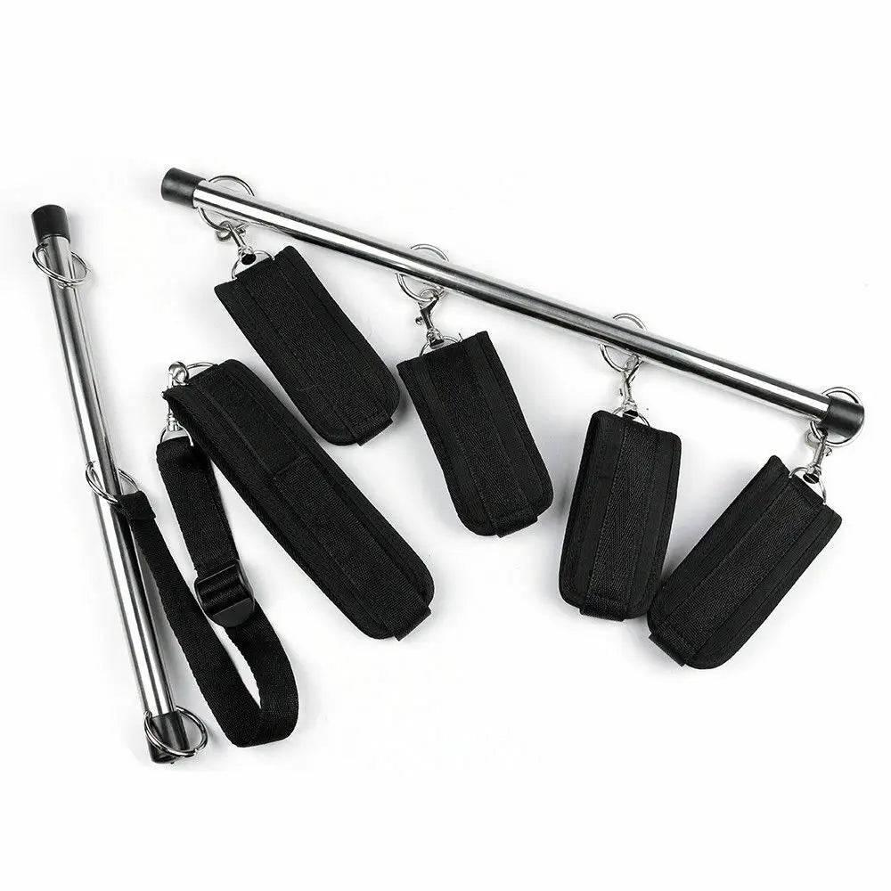 Adjustable Steel Leg Spreader Bar with Ankle and Wrist Cuffs | Neck Collar Bondage Restraint Set for SM Roleplay and Erotic Fantasy - Passion Pulse Adult