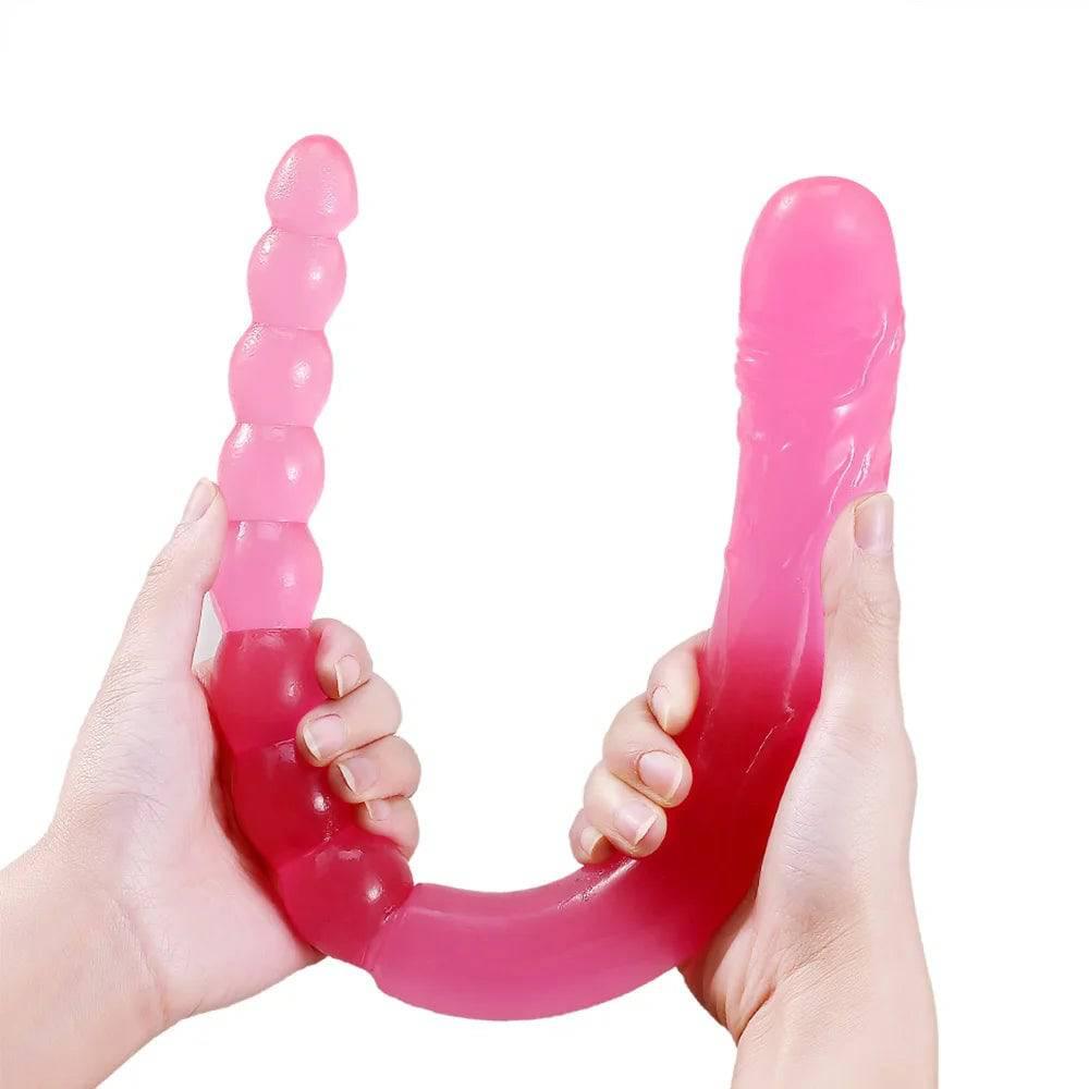 370mm Extra Long Soft Double Head Dildo Toy For Adult Flexible Jelly Vagina Anal Women Gay Lesbian Ended Dong Penis Artificial - Passion Pulse Adult