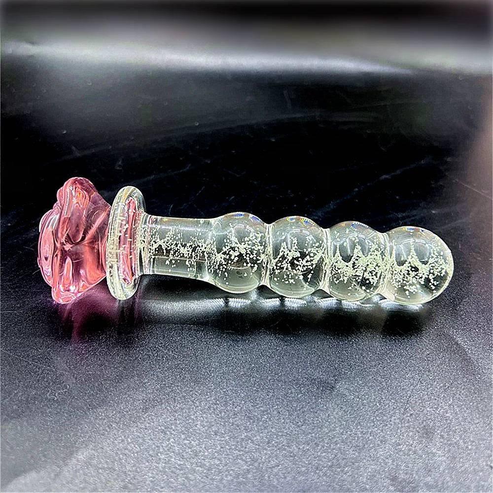 Luminous Pink Rose Glass Anal Plug – Elegant Anal Toy for Women & Men - Passion Pulse Adult