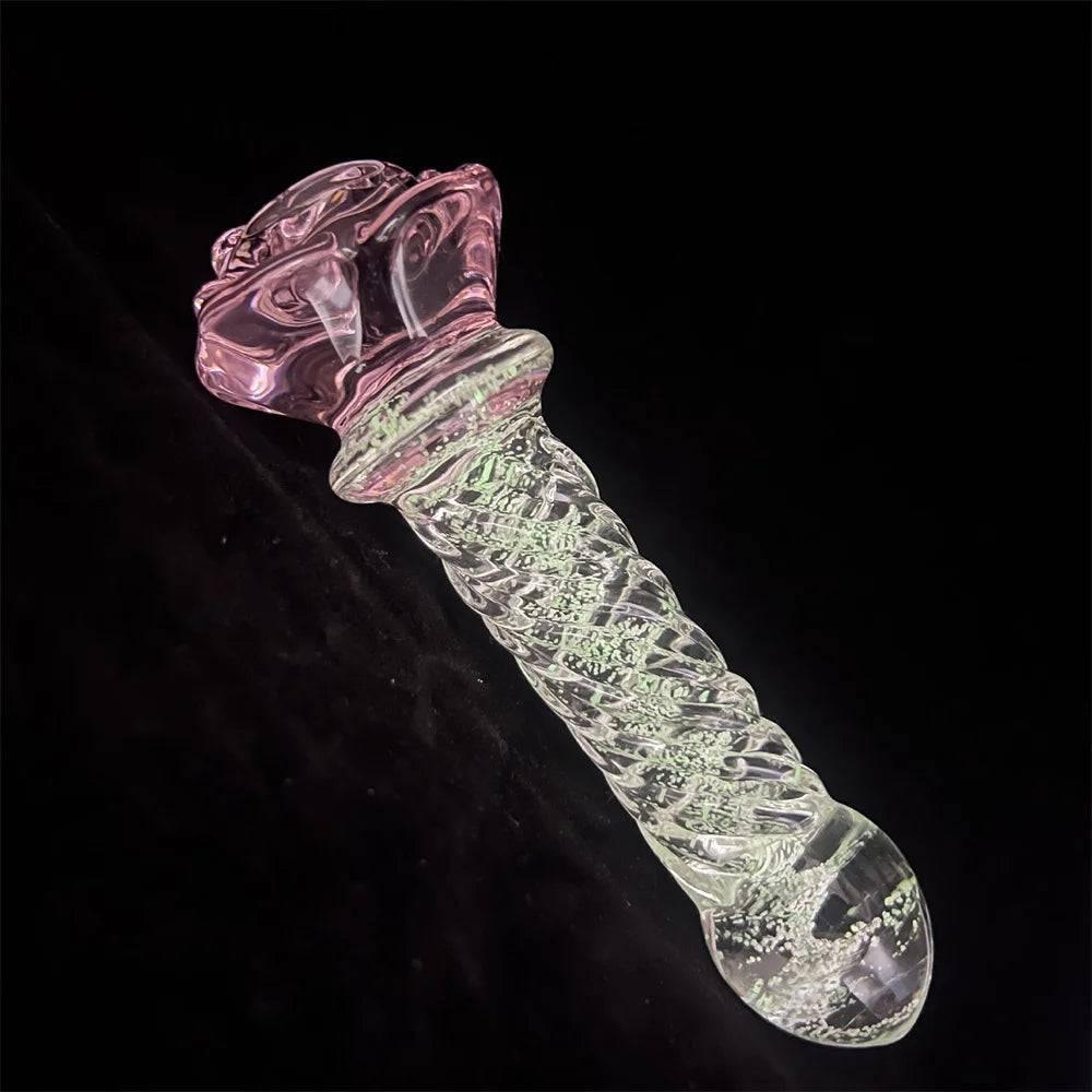 Luminous Pink Rose Glass Anal Plug – Elegant Anal Toy for Women & Men - Passion Pulse Adult