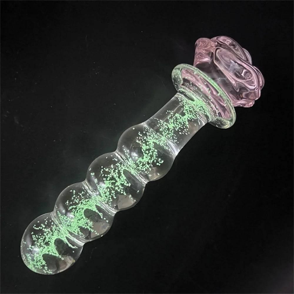 Luminous Pink Rose Glass Anal Plug – Elegant Anal Toy for Women & Men - Passion Pulse Adult
