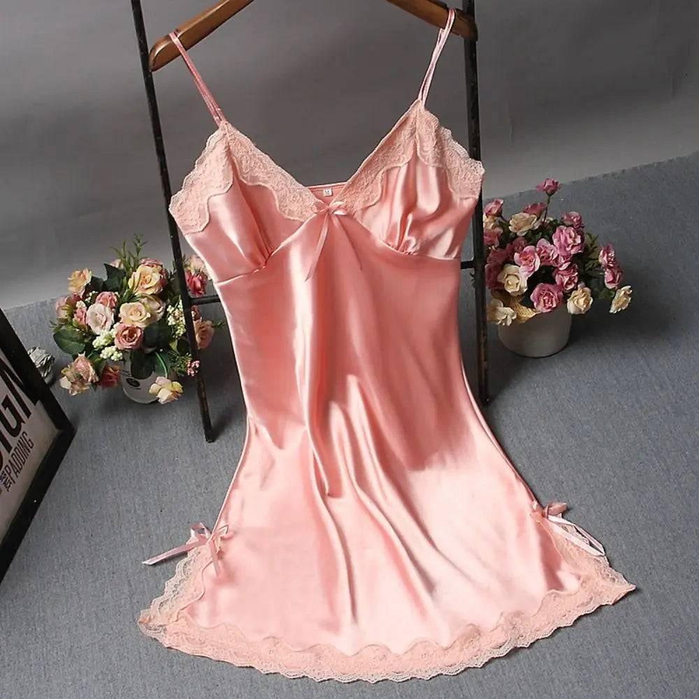 Luxury Silk Satin Nightdress with Lace Patchwork - Sexy Camisole Sleepwear for Women - Passion Pulse Adult