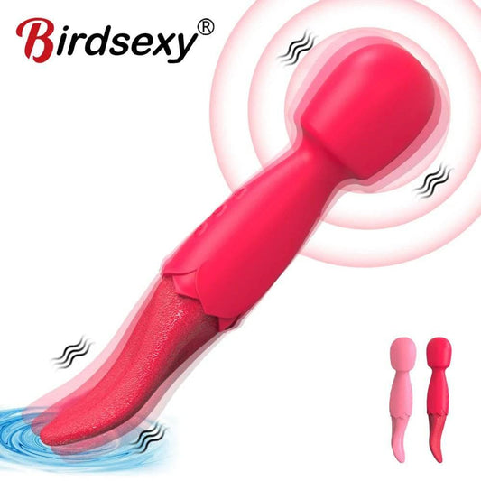 Powerful AV Vibrator Dildos Real Tongue Licking for Women 10 Modes Clitoris Stimulator G Spot Vagina Massager Sex Toys for Woman - Passion Pulse Adult