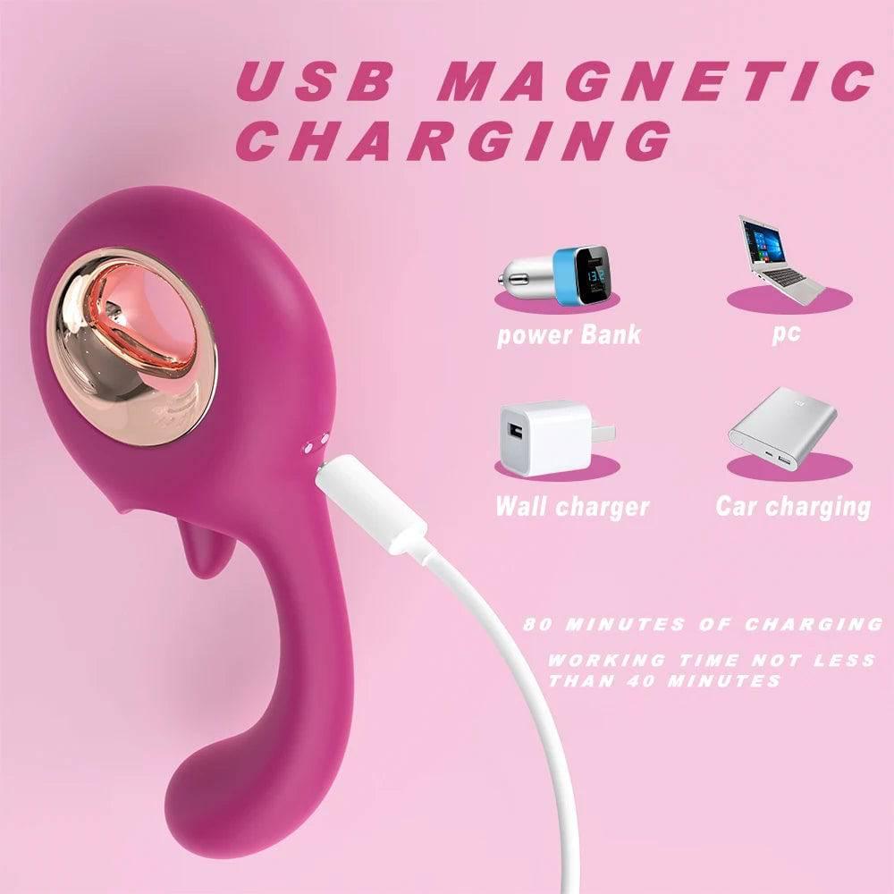 G-Spot Vibrator with Tongue Licking: 2-in-1 Clit & Oral Silicone Toy - Passion Pulse Adult