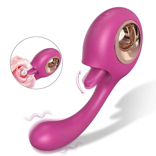 G-Spot Vibrator with Tongue Licking: 2-in-1 Clit & Oral Silicone Toy - Passion Pulse Adult