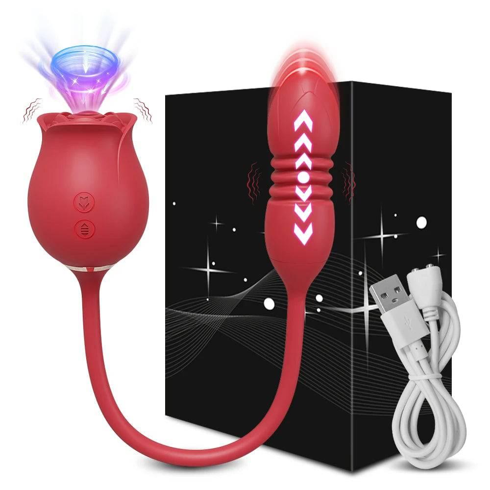 Rose Vibrator with Tongue Licking & Telescopic Dildo - Passion Pulse Adult