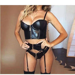 Black Leather Lingerie Set - Passion Pulse Adult
