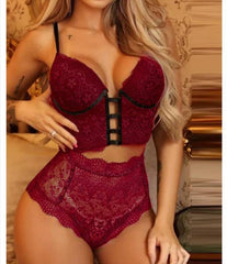 Green & Burgundy Lace Lingerie Set - Passion Pulse Adult