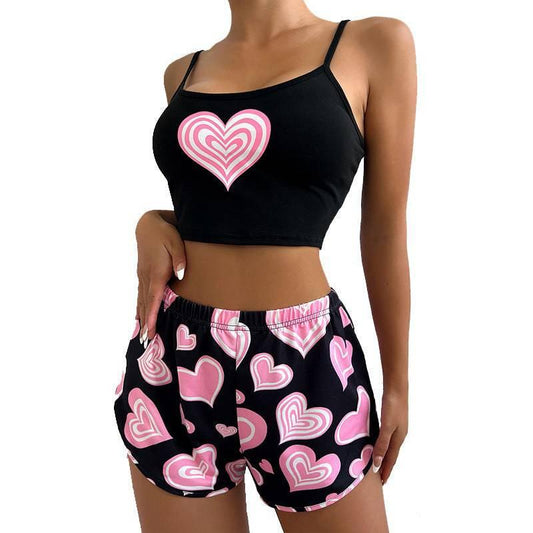 Heart Print Pajama Set - Passion Pulse Adult