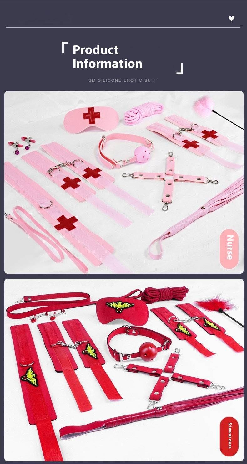 SM 11-Piece Set: Rope, Handcuffs, Nipple Clamps, Ball Gag - Passion Pulse Adult