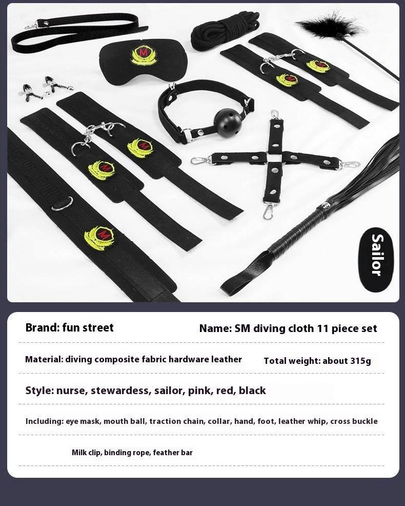SM 11-Piece Set: Rope, Handcuffs, Nipple Clamps, Ball Gag - Passion Pulse Adult