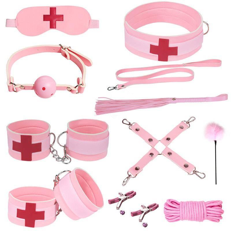 SM 11-Piece Set: Rope, Handcuffs, Nipple Clamps, Ball Gag - Passion Pulse Adult