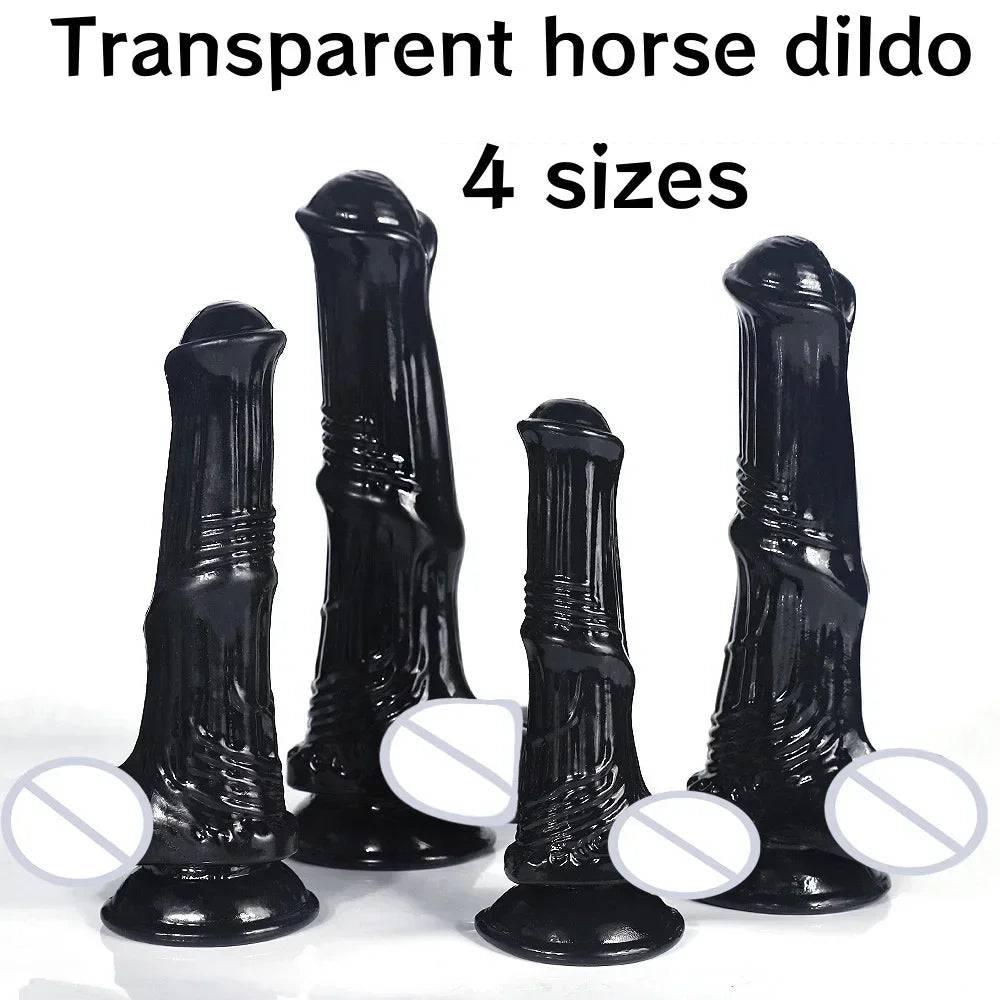 Huge Transparent Black Horse Dildo - Realistic TPE with Strong Suction Cup - Passion Pulse Adult