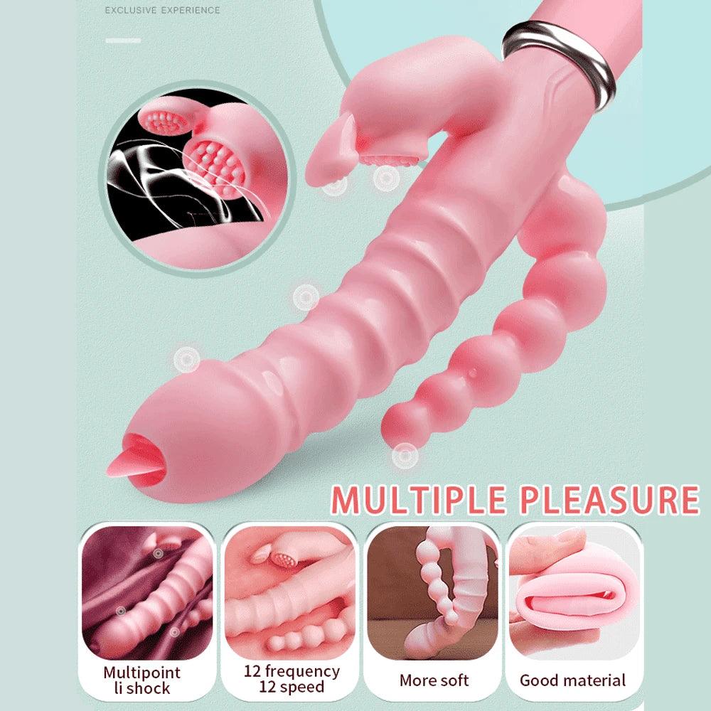 3-in-1 Dildo Vibrator – Tongue Licking, G-Spot & Clit Stimulator - Passion Pulse Adult