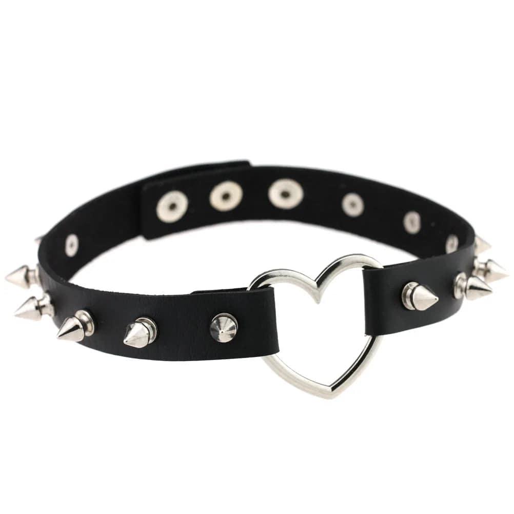 Harajuku Punk Rock Rivet Goth Choker | PU Leather Collar with Heart, Cross & Spikes | Hip Hop Bondage Jewelry for Women - Passion Pulse Adult