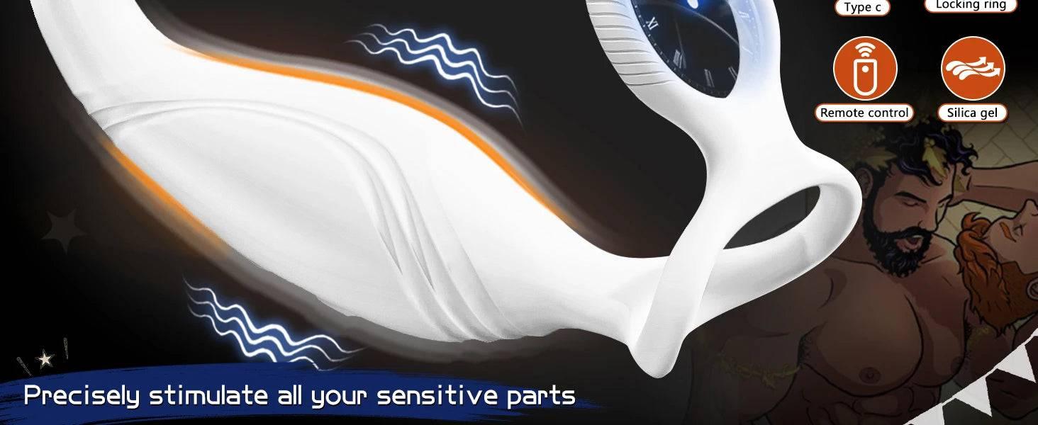 ProPulse Dual Cock Ring and Anal Vibrator - C-Shaped Rotating Prostate Massager with Dual Silicone Rings for Men’s Pleasure and Erection Enhancement - Passion Pulse Adult