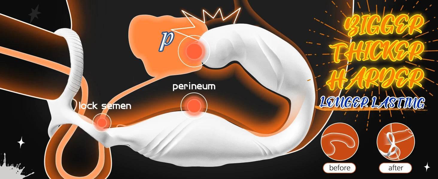 ProPulse Dual Cock Ring and Anal Vibrator - C-Shaped Rotating Prostate Massager with Dual Silicone Rings for Men’s Pleasure and Erection Enhancement - Passion Pulse Adult