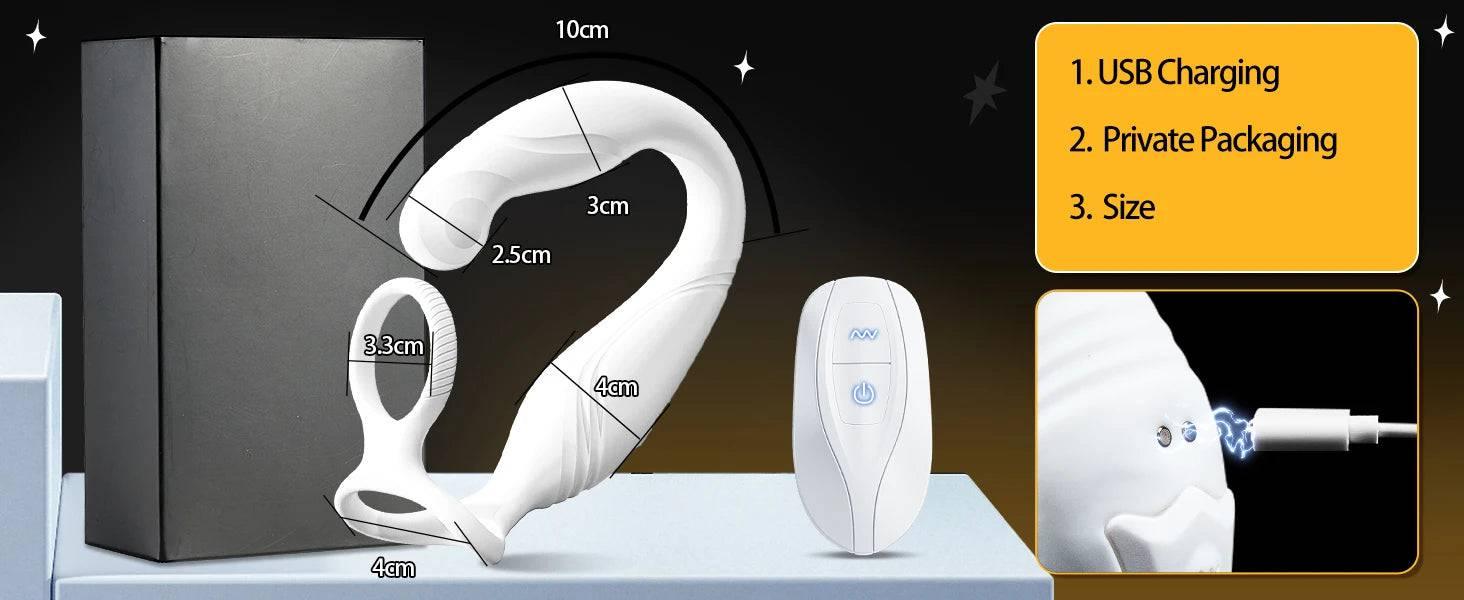 ProPulse Dual Cock Ring and Anal Vibrator - C-Shaped Rotating Prostate Massager with Dual Silicone Rings for Men’s Pleasure and Erection Enhancement - Passion Pulse Adult